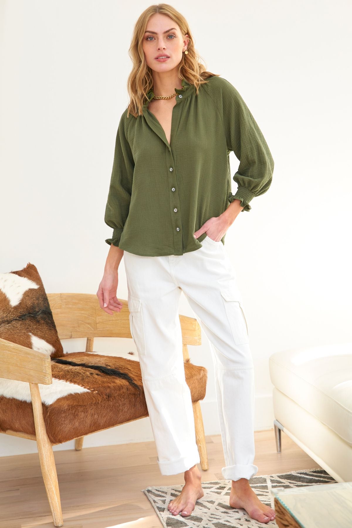 Fiona Double Gauze Shirt in Olive