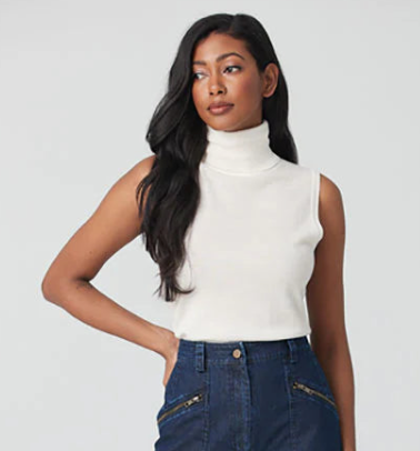 Merino Blend Sleeveless Turtleneck in Ivory