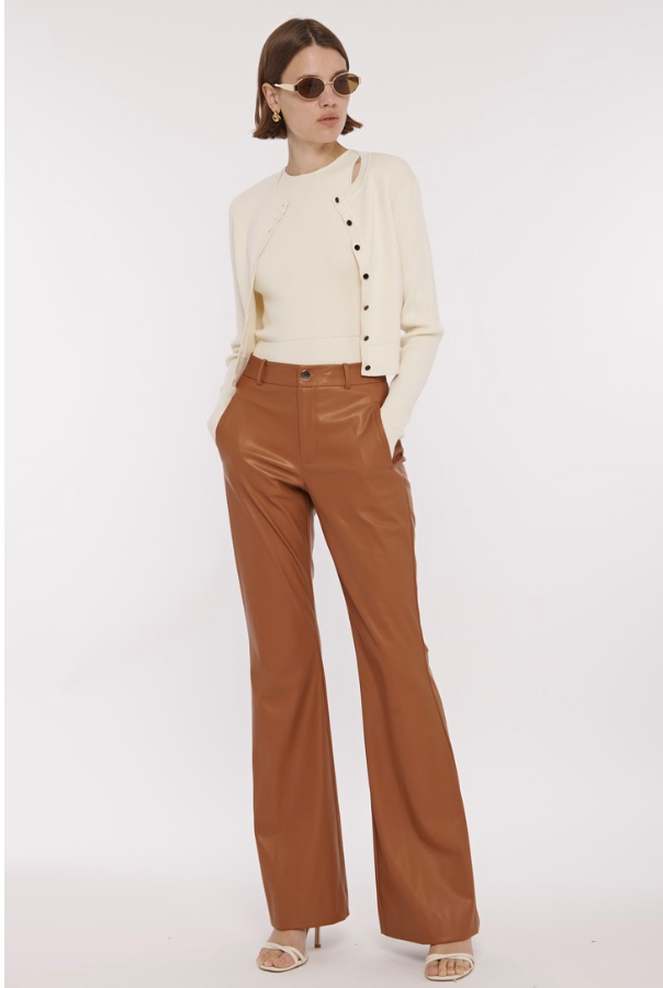 Gaia Vegan Leather Flared Pant in Saddle