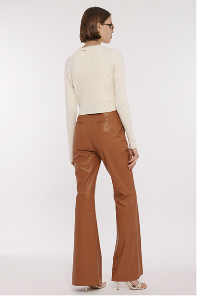 Gaia Vegan Leather Flared Pant in Saddle