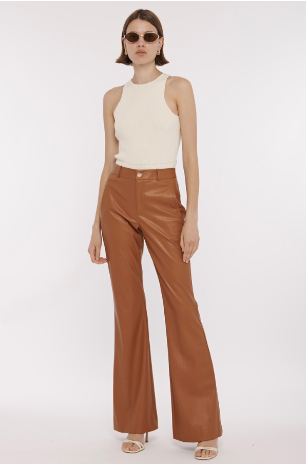 Gaia Vegan Leather Flared Pant in Saddle