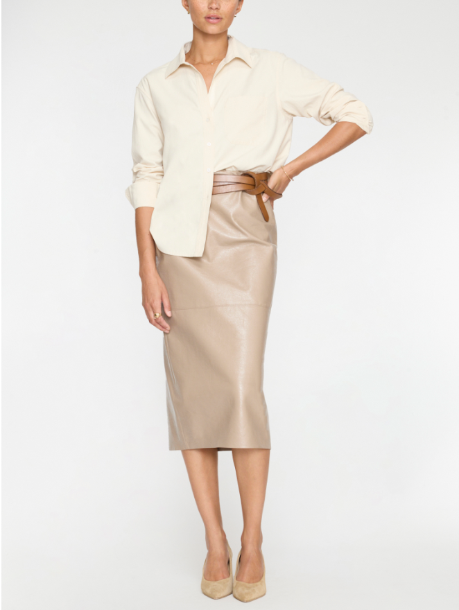 Irene Vegan Leather Skirt in Glossy Taupe