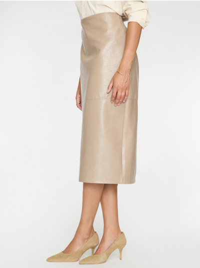 Irene Vegan Leather Skirt in Glossy Taupe