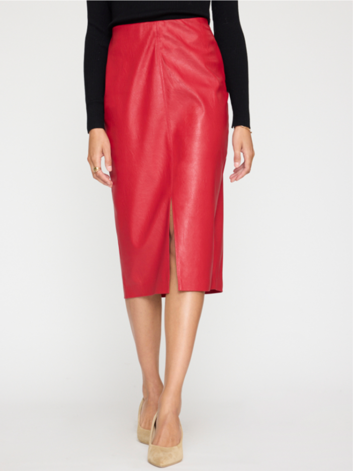 Esme Vegan Leather Skirt in Crimson