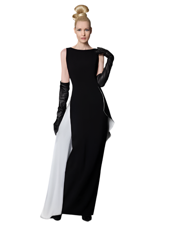 Colorblock Demi Peplum Gown in Black/White