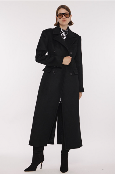 Bria Strong Shoulder Double Breasted Tailored Coat in Jet