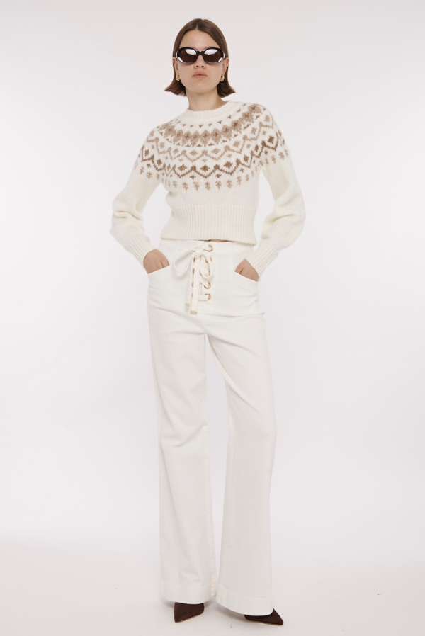 Birkin Denim Lace Up Flared Pant in Ivory