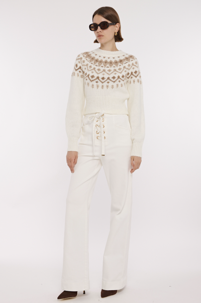 Birkin Denim Lace Up Flared Pant in Ivory