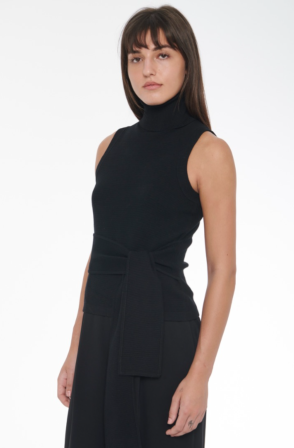 Celeste Sleeveless Tie-Front Turtleneck in Jet