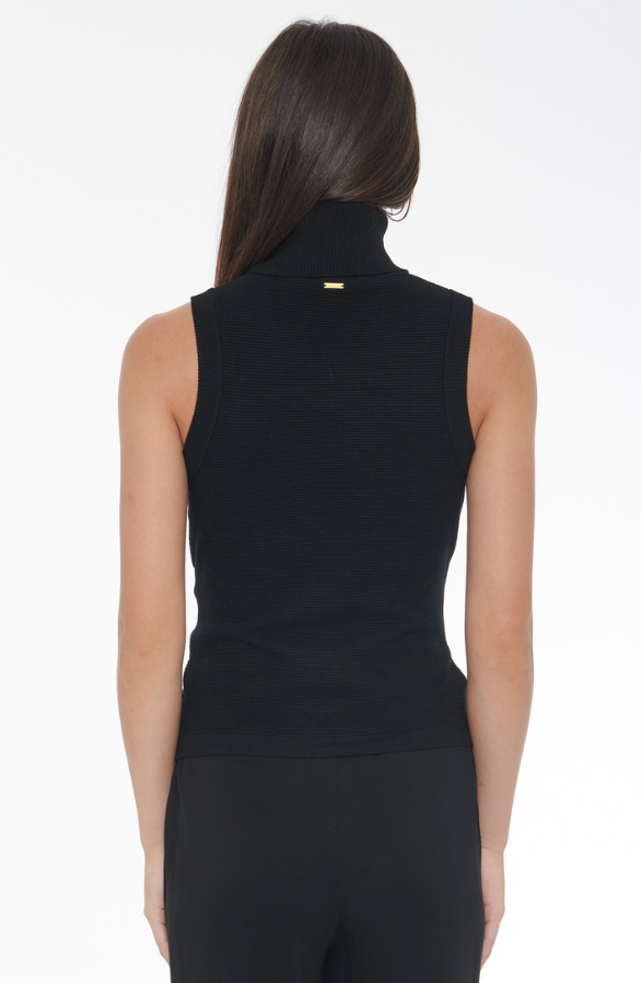 Celeste Sleeveless Tie-Front Turtleneck in Jet