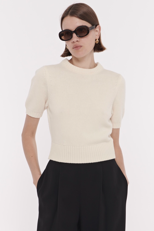 Elsie Short Sleeve Sweater in Ivory