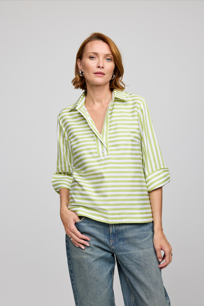 3/4 Sleeve Aileen Top in Lime/White