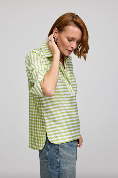 3/4 Sleeve Aileen Top in Lime/White