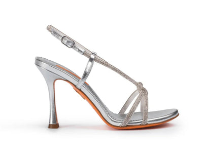 Marylin Silver Leather & Crystal Heels