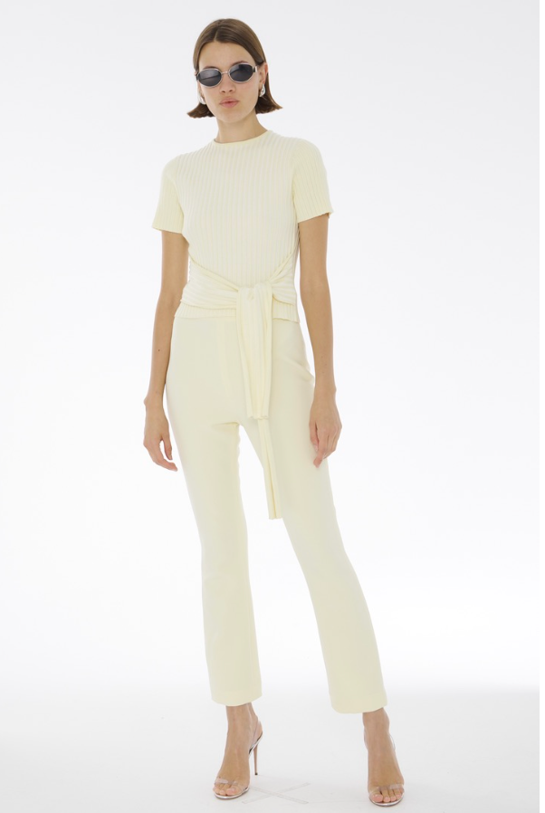 Reilly Ribbed Tie Front Top in Butter/Optic