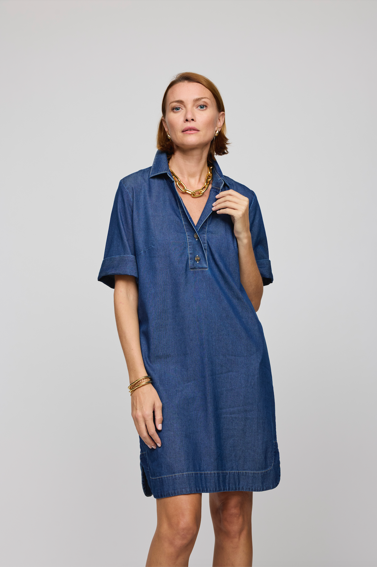 Short Sleeve Aileen Dress in Dark Wash