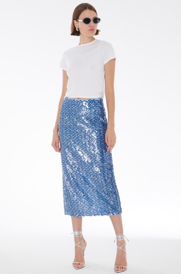 Leilani Pencil Skirt in Steel Blue Multi