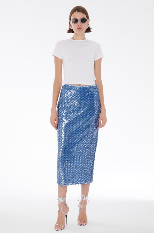 Leilani Pencil Skirt in Steel Blue Multi