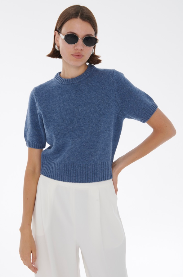 Elsie Short Sleeve Sweater in Indigo Heather