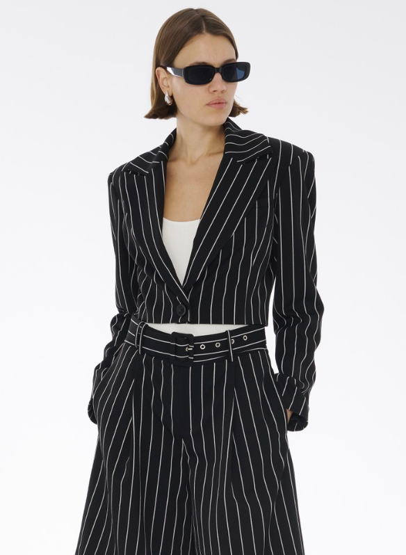 Faith Cropped Blazer in Jet/Optic Pinstripe