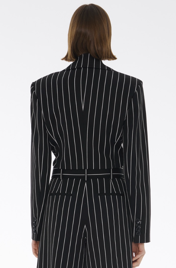 Faith Cropped Blazer in Jet/Optic Pinstripe