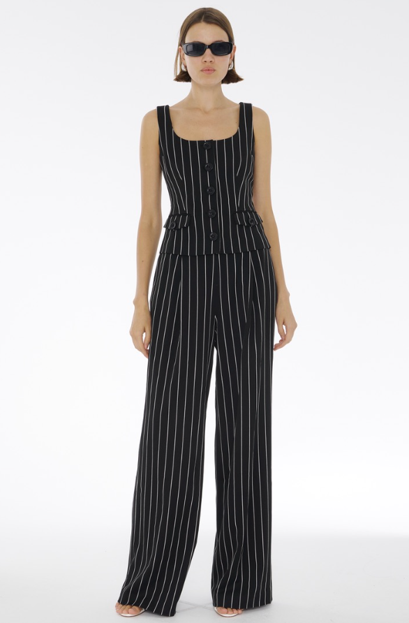 Georgia Pinstripe Vest Top in Jet/Optic