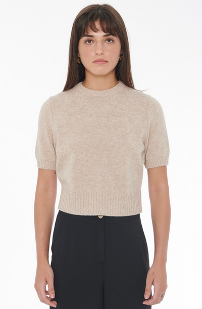 Elsie Short Sleeve Sweater in Beige Melange