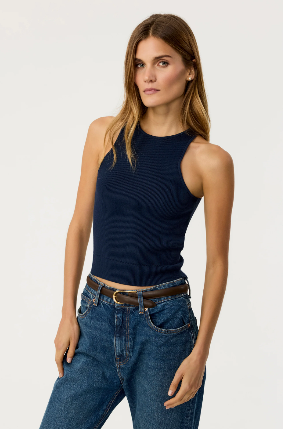 Avery Racer Tank in Navy