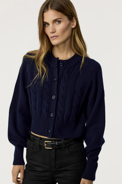 Rita Cable Knit Cardigan in Navy