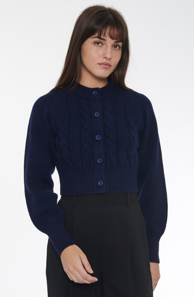 Rita Cable Knit Cardigan in Navy