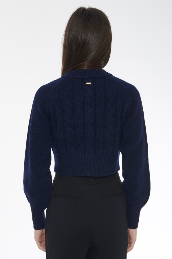 Rita Cable Knit Cardigan in Navy