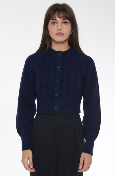 Rita Cable Knit Cardigan in Navy