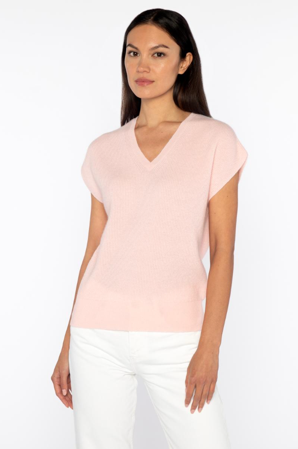 Rib Cap Sleeve Easy Vee in Blush