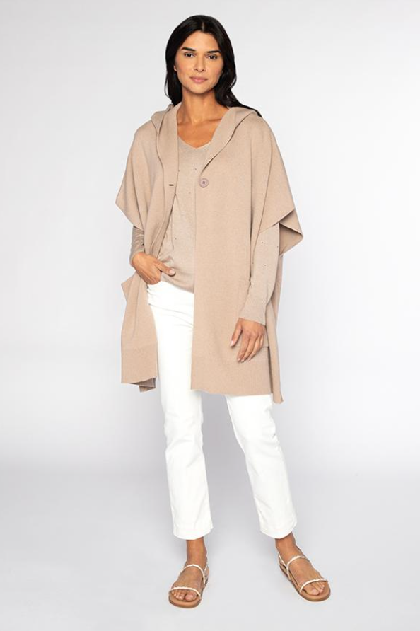 Sleeveless Hooded Oversized Cardigan in Driftwood