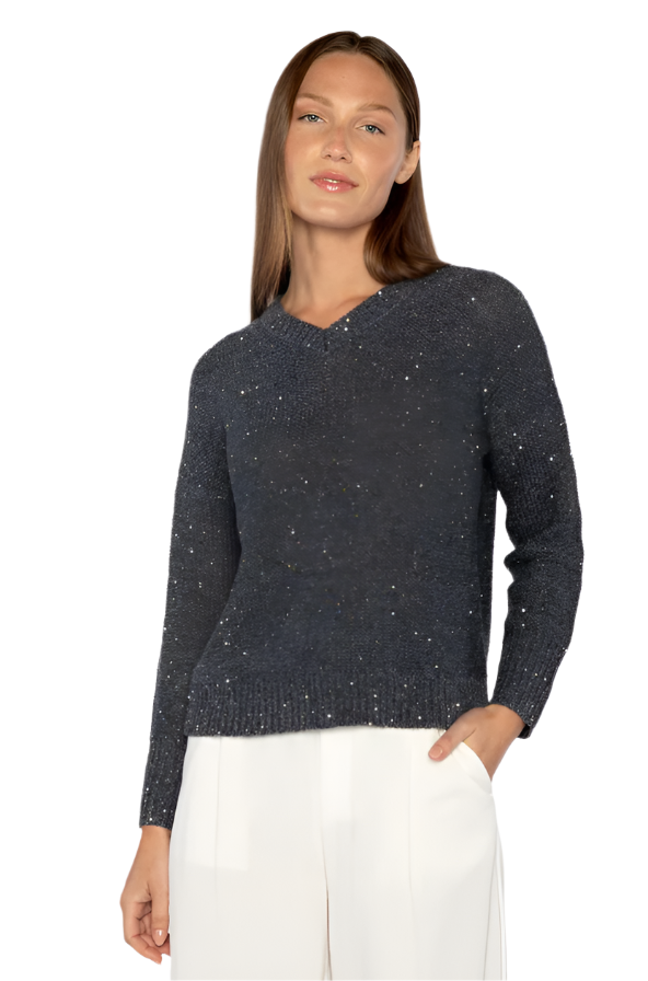 Sequin Easy Vee in Navy