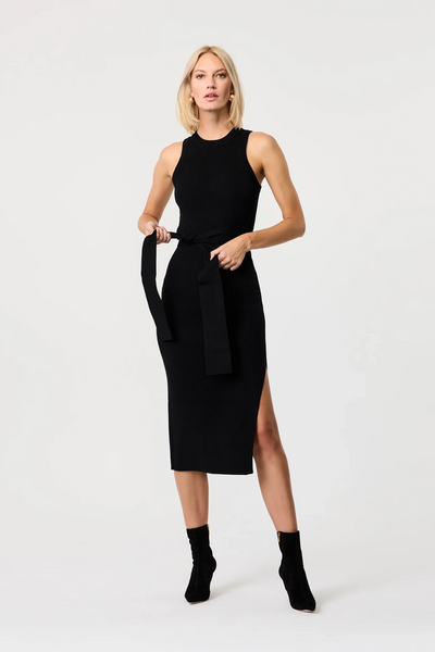 Piper Sleeveless Racer Tie-Front Midi Dress in Jet