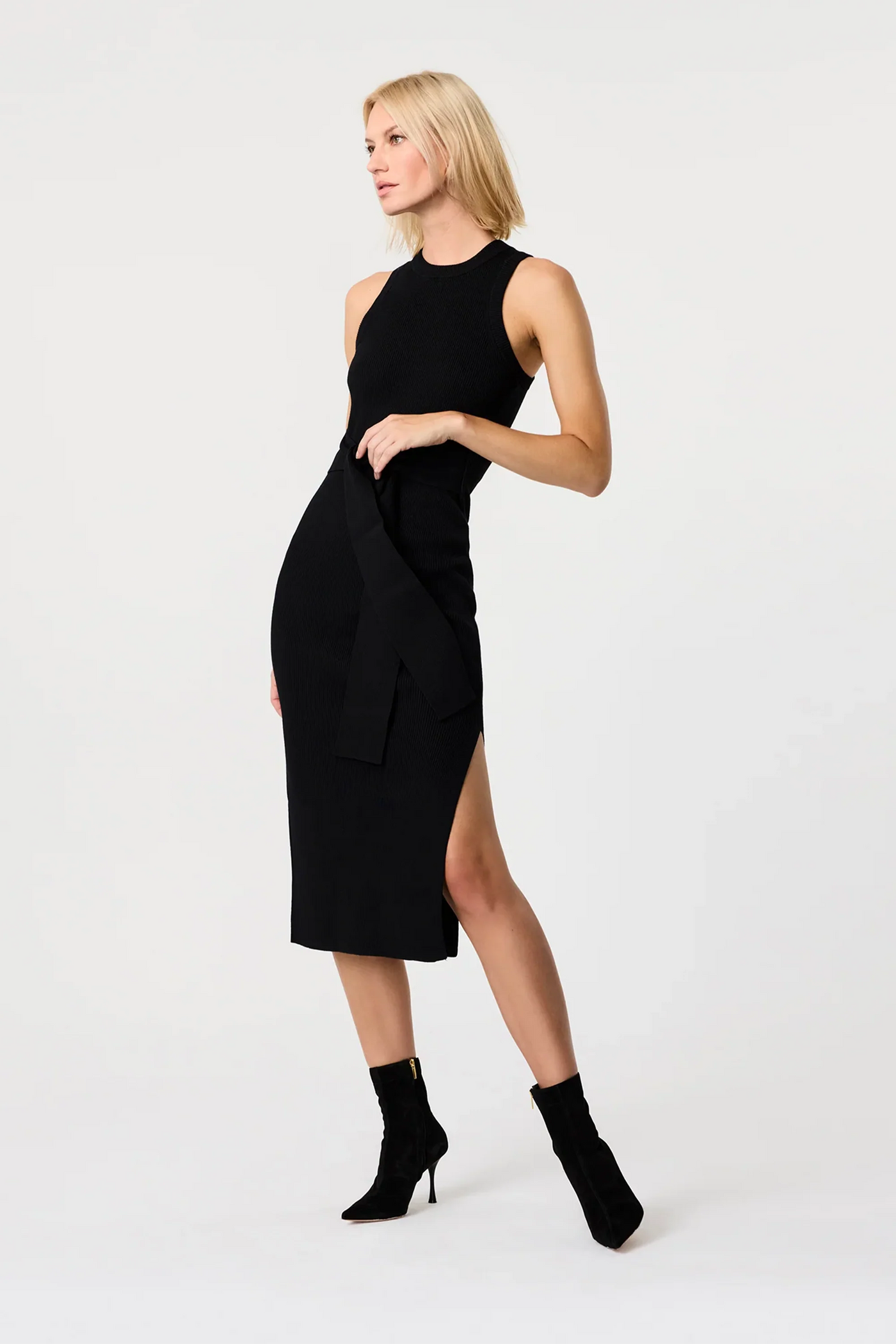 Piper Sleeveless Racer Tie-Front Midi Dress in Jet