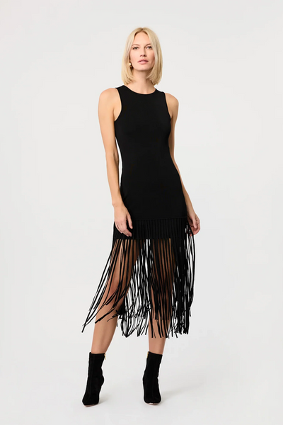 Margaux Black Sleeveless Fringe Knit Dress