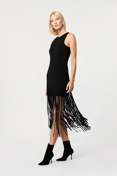 Margaux Black Sleeveless Fringe Knit Dress