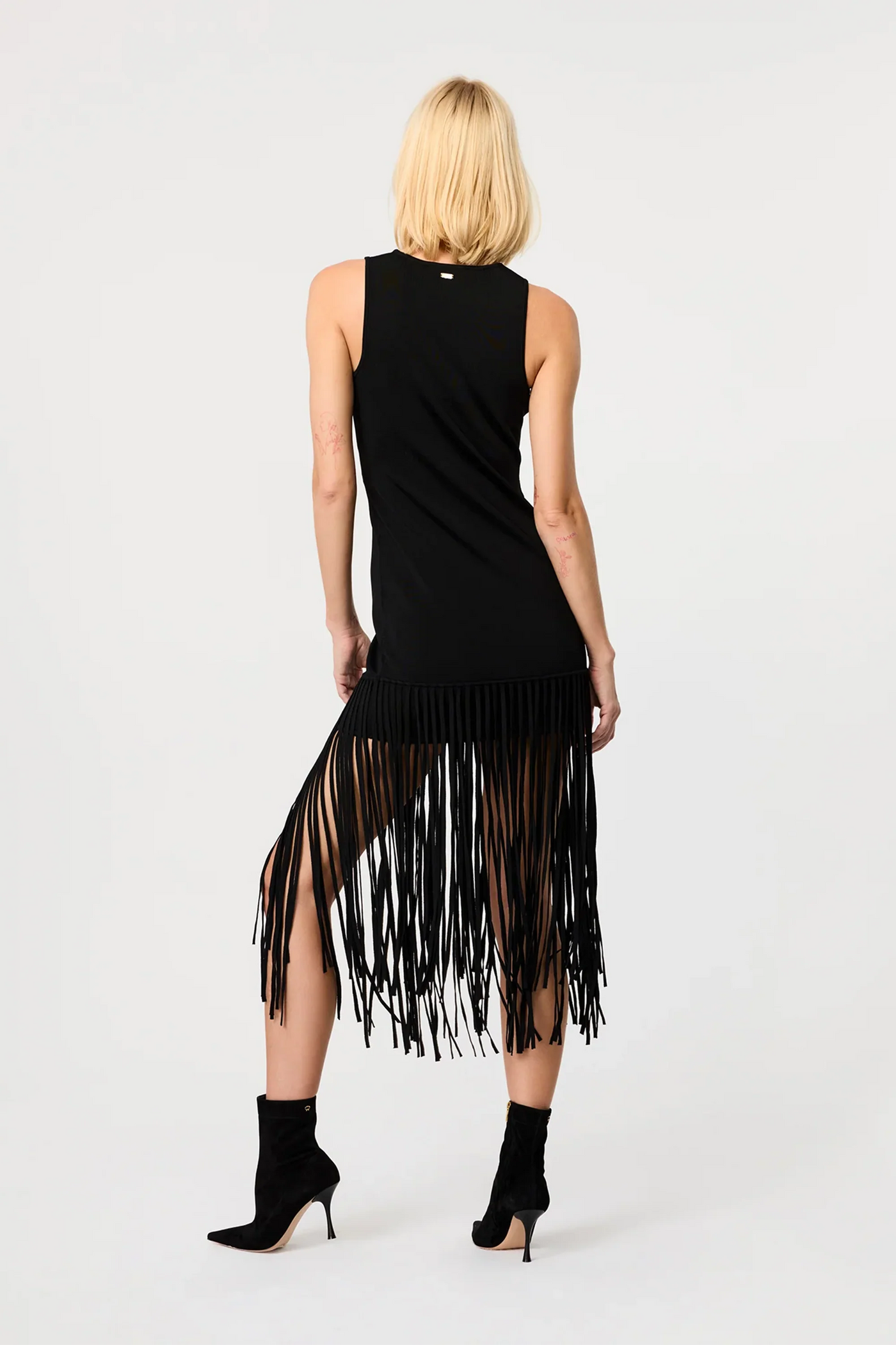 Margaux Black Sleeveless Fringe Knit Dress