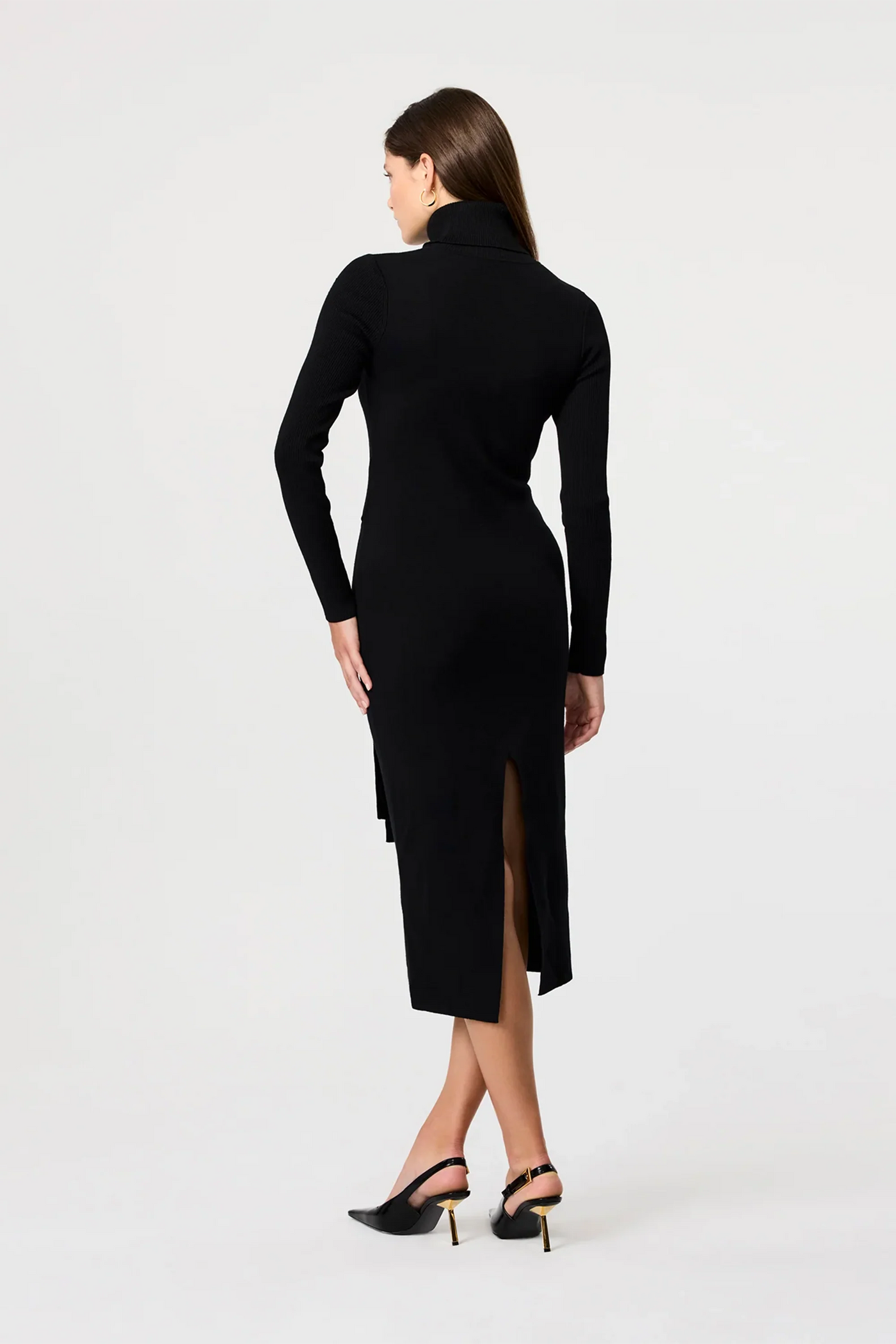 Logan Long Sleeve Tie-Front Turtleneck Dress in Jet