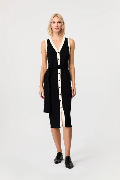 Victoria Sleeveless Tie-Front Midi Dress in Jet/Optic