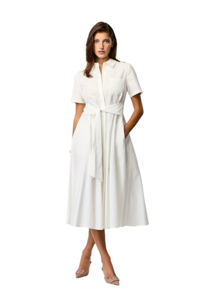 Megan Short Sleeve Tie-Front Midi Shirt Dress in Optic