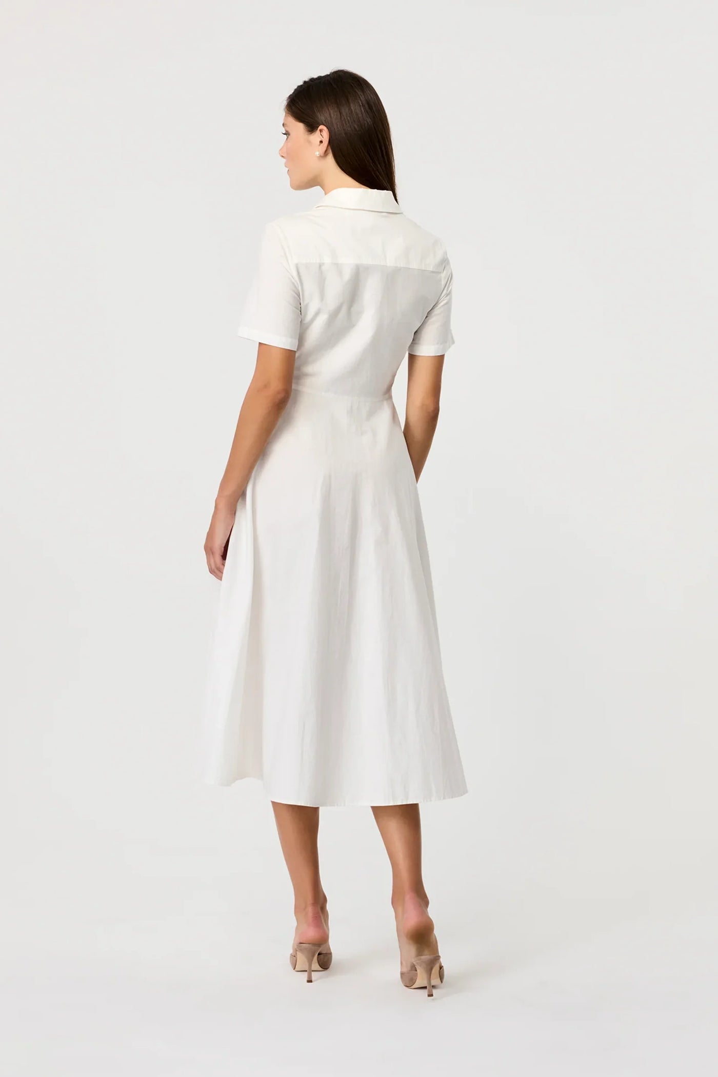 Megan Short Sleeve Tie-Front Midi Shirt Dress in Optic