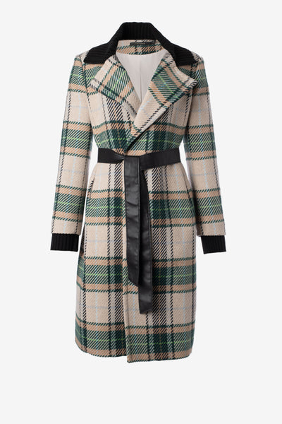 Long Plaid Coat in Green Plaid