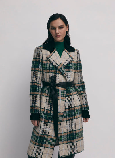 Long Plaid Coat in Green Plaid