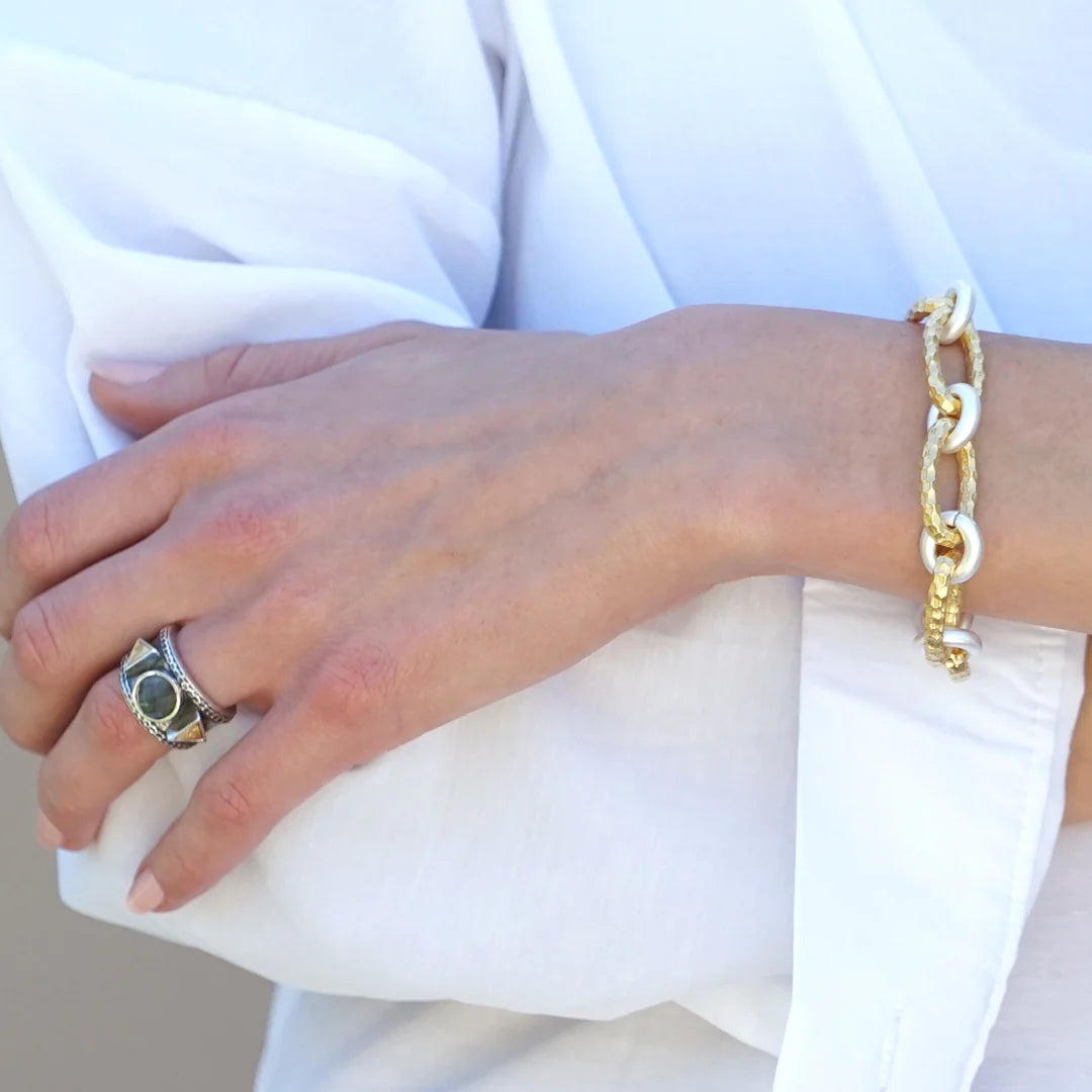 Gold Two-Tone Ravelle Hammered Chain Bracelet