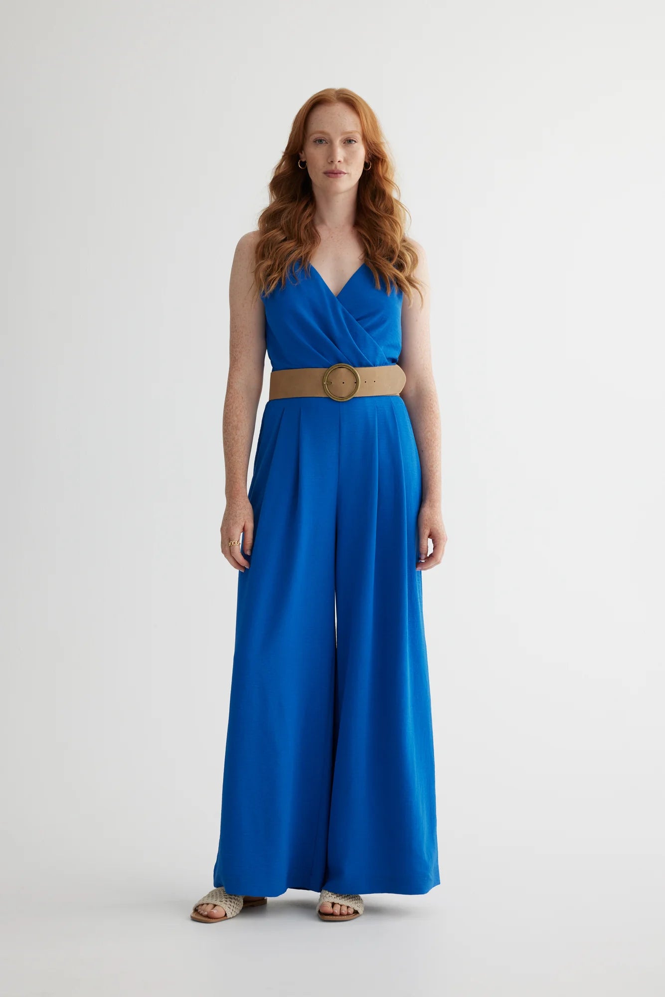 Sleeveless Crisscross Wide Leg Jumpsuit in Cobalt