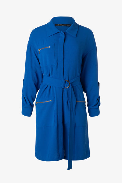 Button Down Dress with Front Patch Pockets in Cobalt