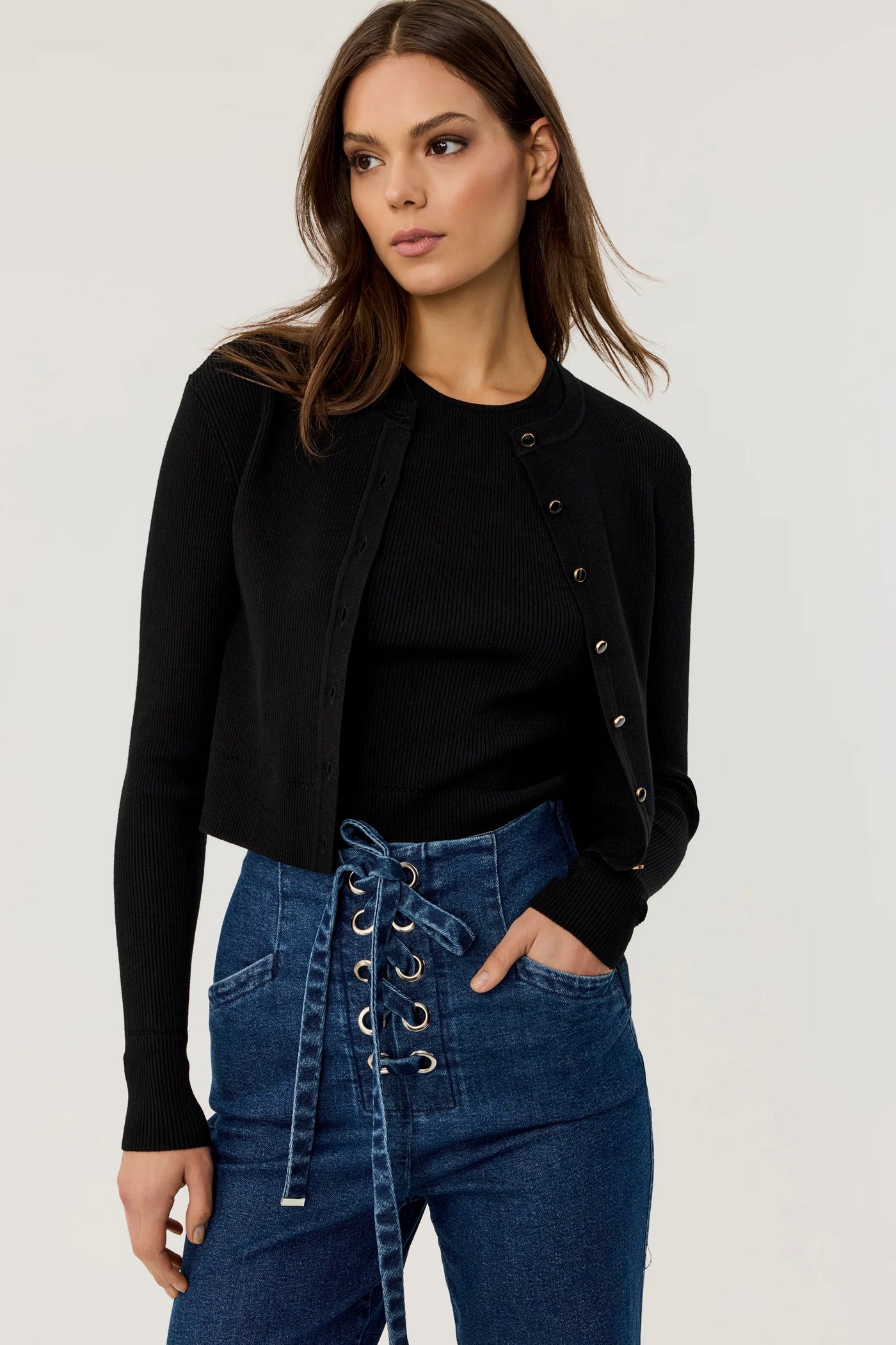 Zoe Classic Cropped Cardigan in Jet